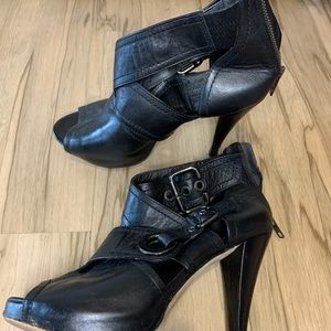 Aldo Vares Black Buckle Peep Toe Booties